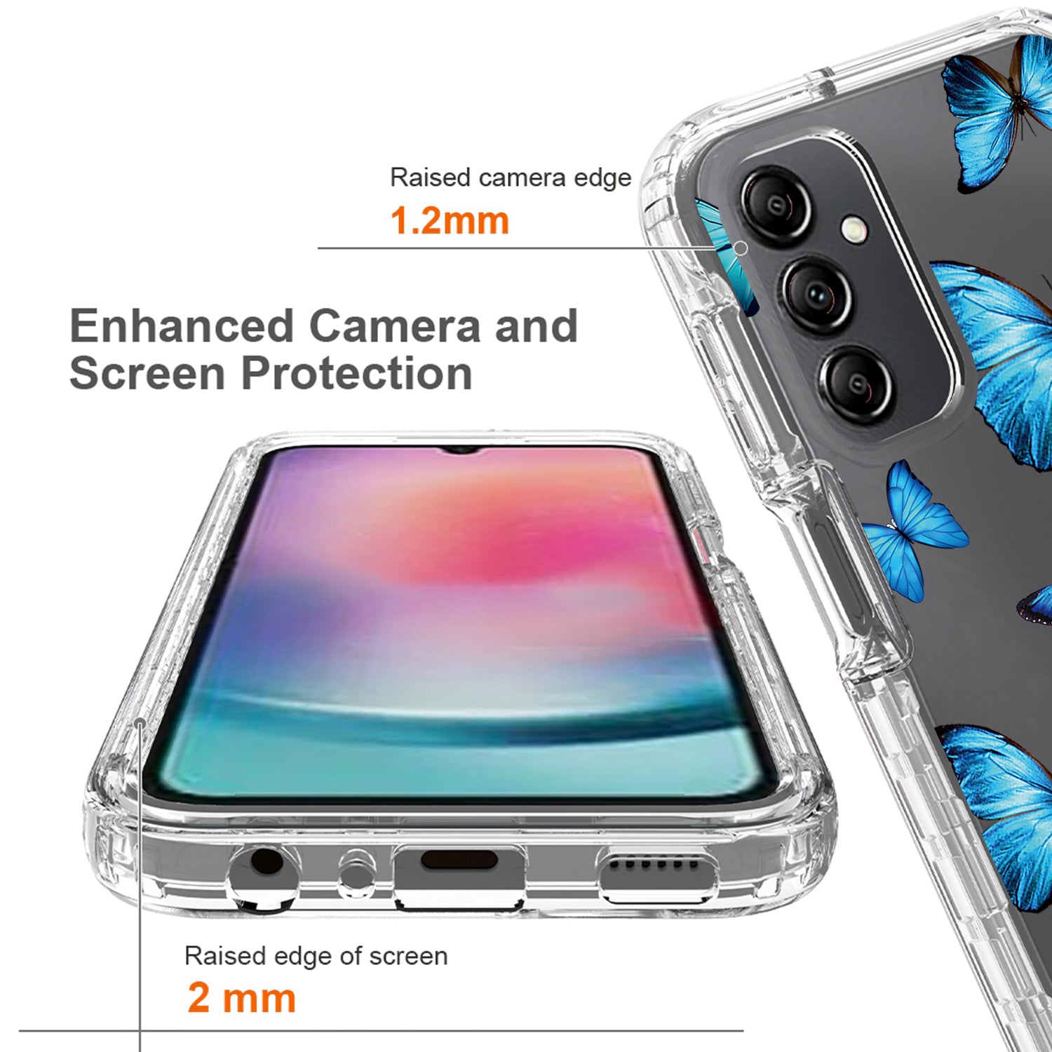 Uniqkart for Samsung Galaxy A24 4G Pattern Printing Phone Case PC Frame + TPU Transparent Phone Cover - Blue Butterfly