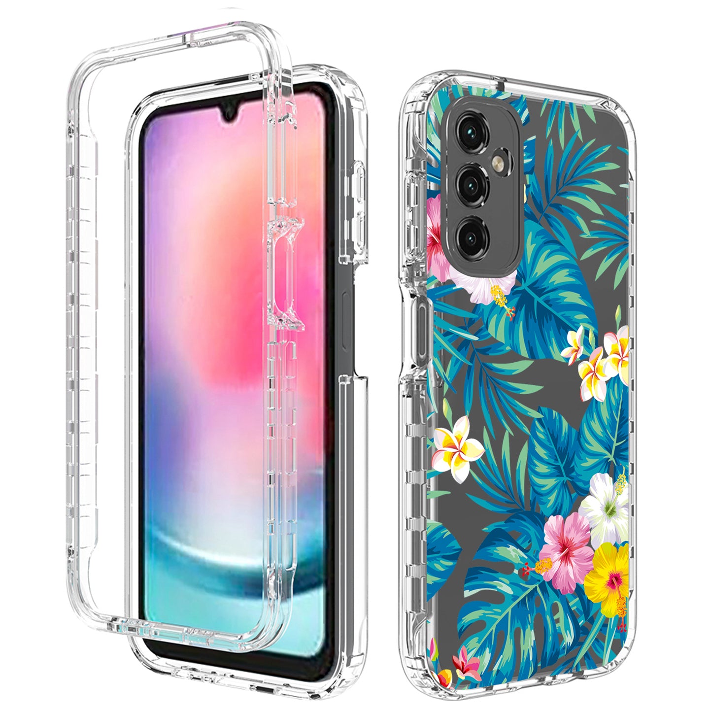 Uniqkart for Samsung Galaxy A24 4G Pattern Printing Phone Case PC Frame + TPU Transparent Phone Cover - Plantain Leaf