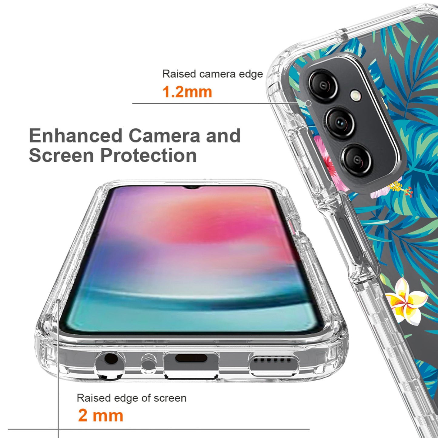 Uniqkart for Samsung Galaxy A24 4G Pattern Printing Phone Case PC Frame + TPU Transparent Phone Cover - Plantain Leaf