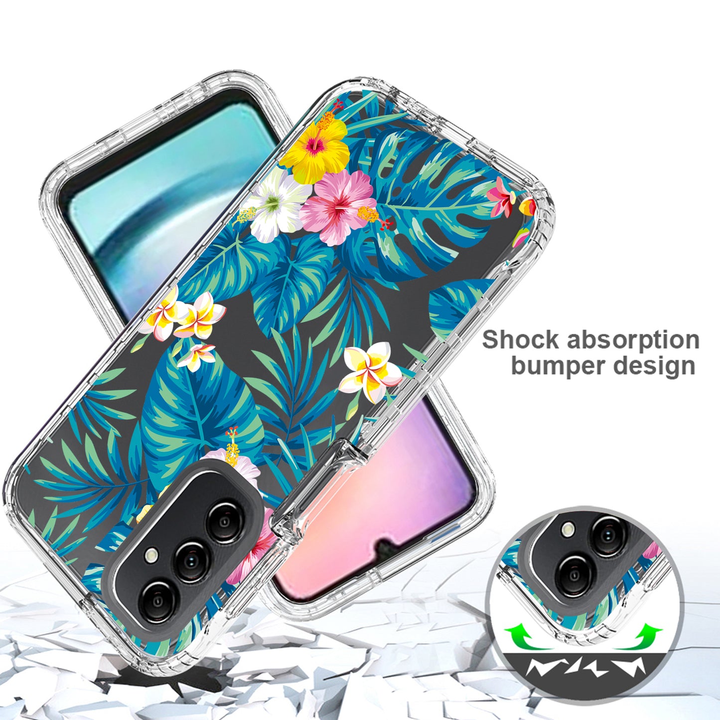 Uniqkart for Samsung Galaxy A24 4G Pattern Printing Phone Case PC Frame + TPU Transparent Phone Cover - Plantain Leaf