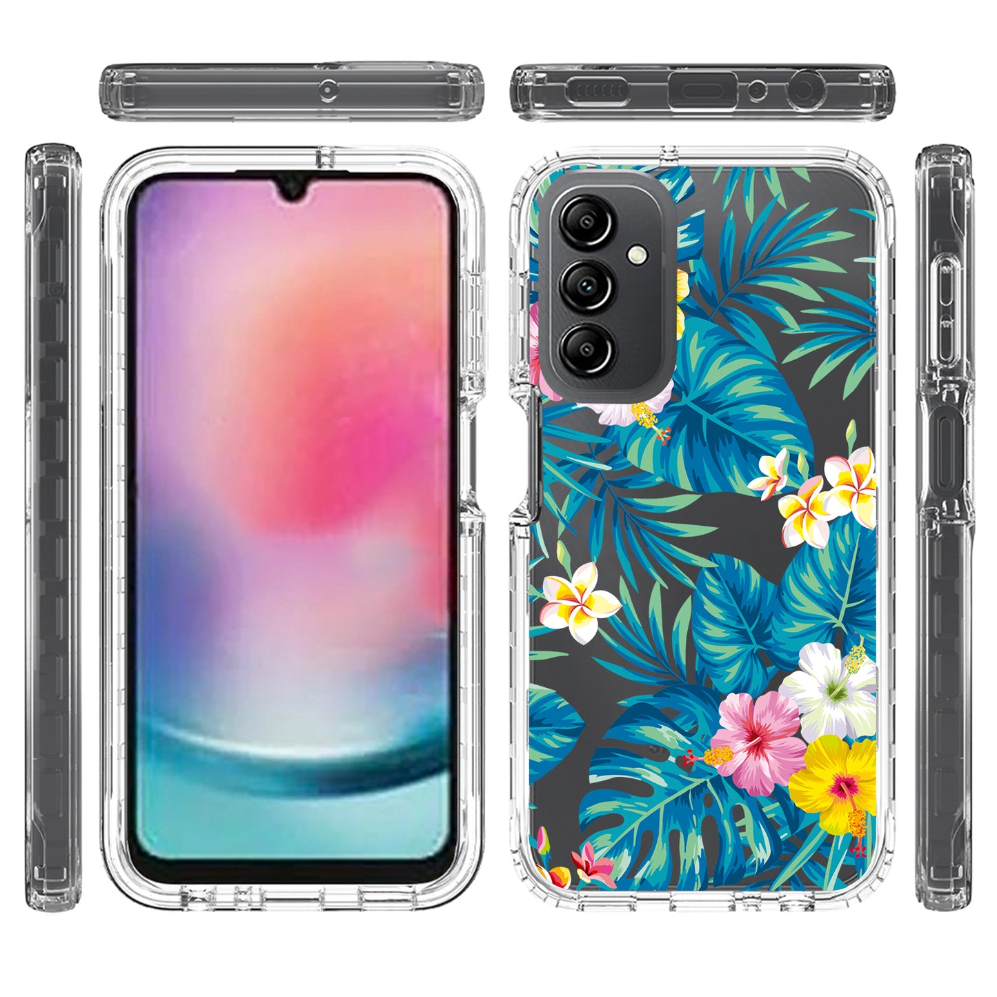 Uniqkart for Samsung Galaxy A24 4G Pattern Printing Phone Case PC Frame + TPU Transparent Phone Cover - Plantain Leaf