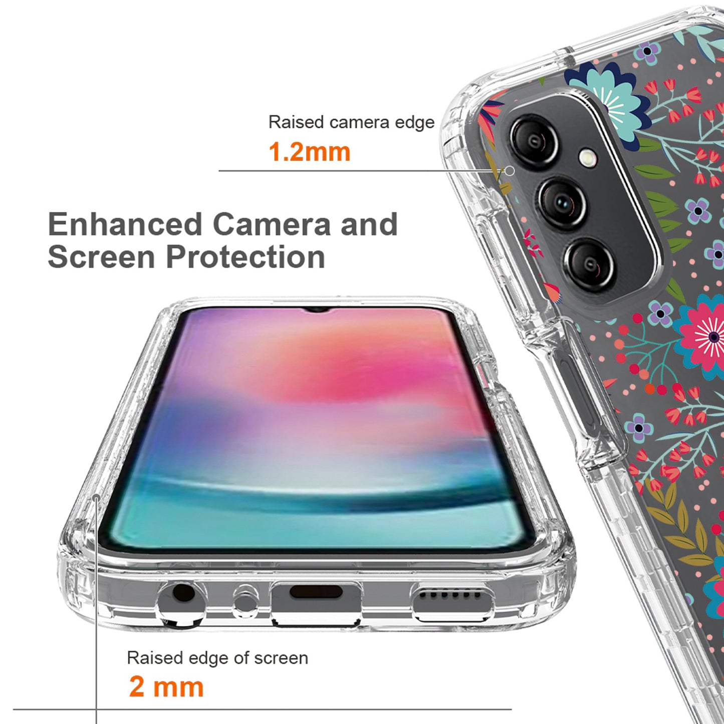 Uniqkart for Samsung Galaxy A24 4G Pattern Printing Phone Case PC Frame + TPU Transparent Phone Cover - Flower and Leaf