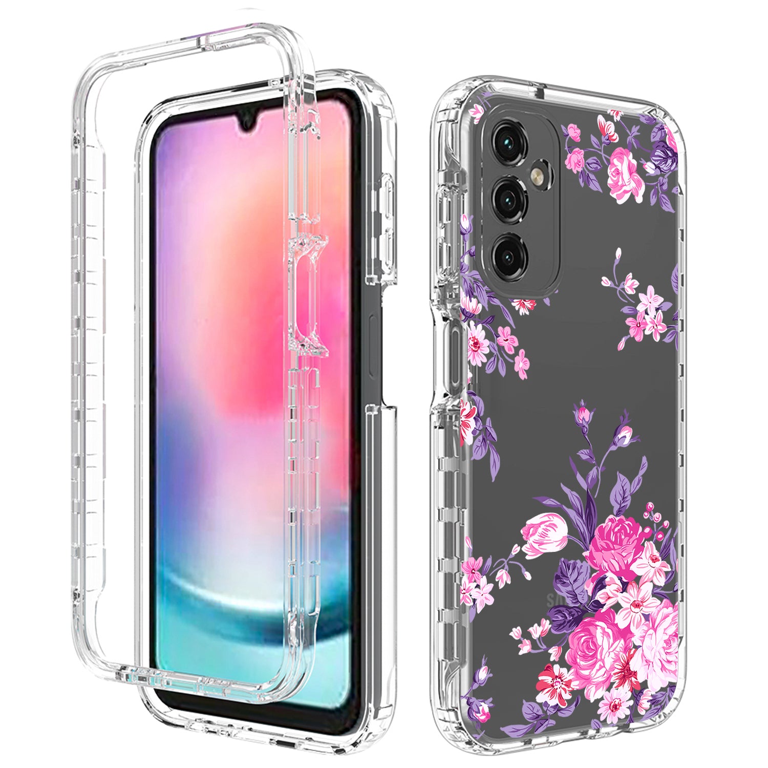 Uniqkart for Samsung Galaxy A24 4G Pattern Printing Phone Case PC Frame + TPU Transparent Phone Cover - Flower