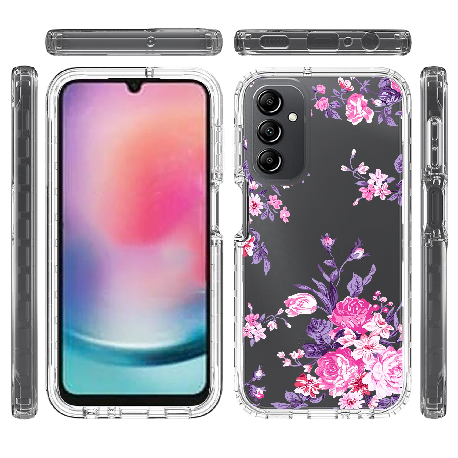 Uniqkart for Samsung Galaxy A24 4G Pattern Printing Phone Case PC Frame + TPU Transparent Phone Cover - Flower