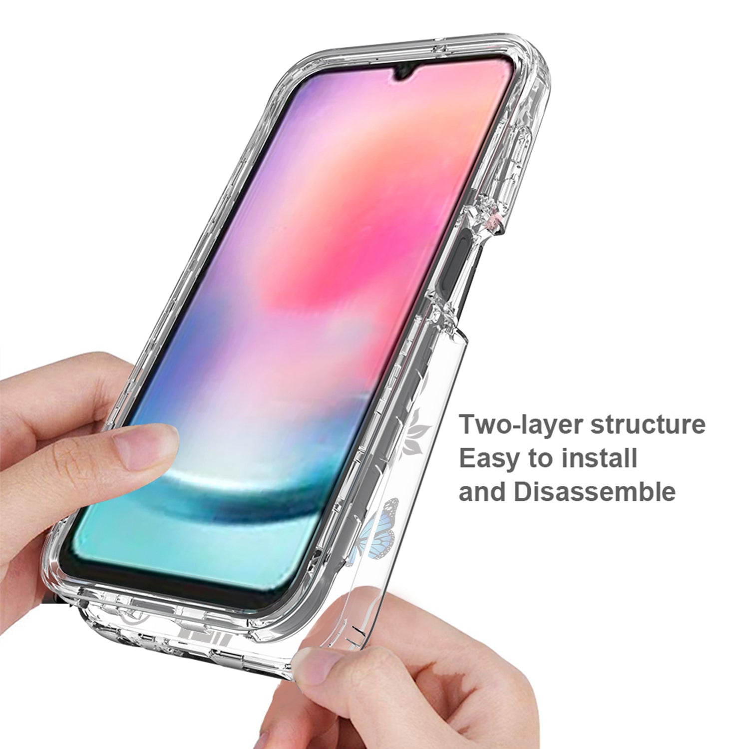 Uniqkart for Samsung Galaxy A24 4G Pattern Printing Phone Case PC Frame + TPU Transparent Phone Cover - Tree and Butterfly