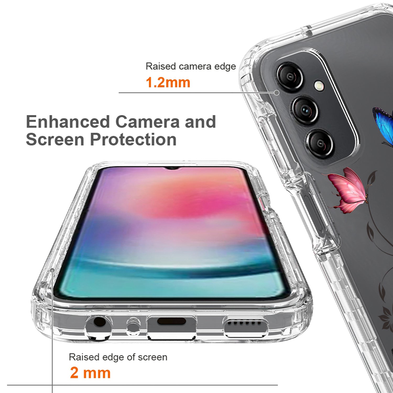 Uniqkart for Samsung Galaxy A24 4G Pattern Printing Phone Case PC Frame + TPU Transparent Phone Cover - Tree and Butterfly