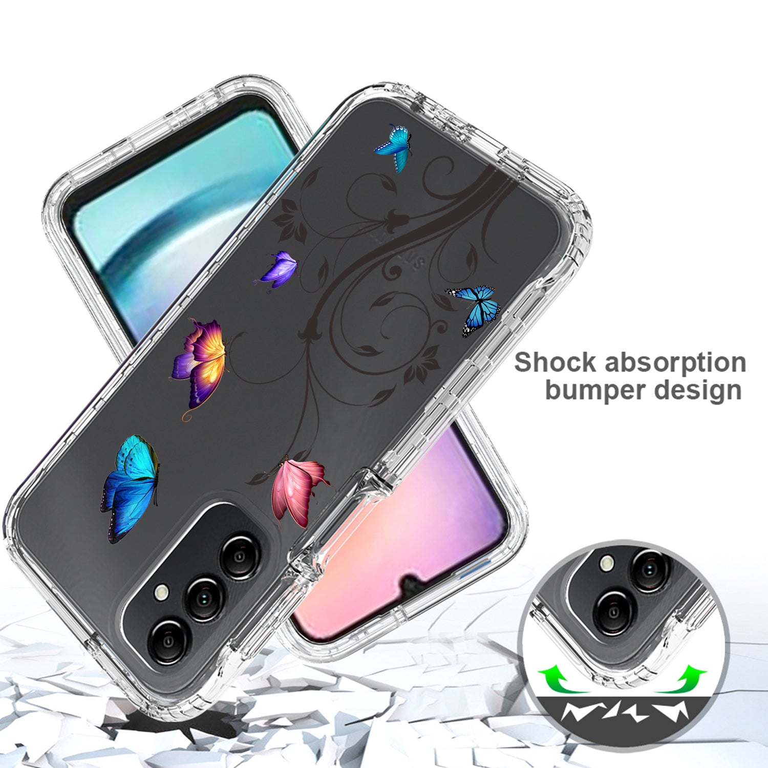 Uniqkart for Samsung Galaxy A24 4G Pattern Printing Phone Case PC Frame + TPU Transparent Phone Cover - Tree and Butterfly