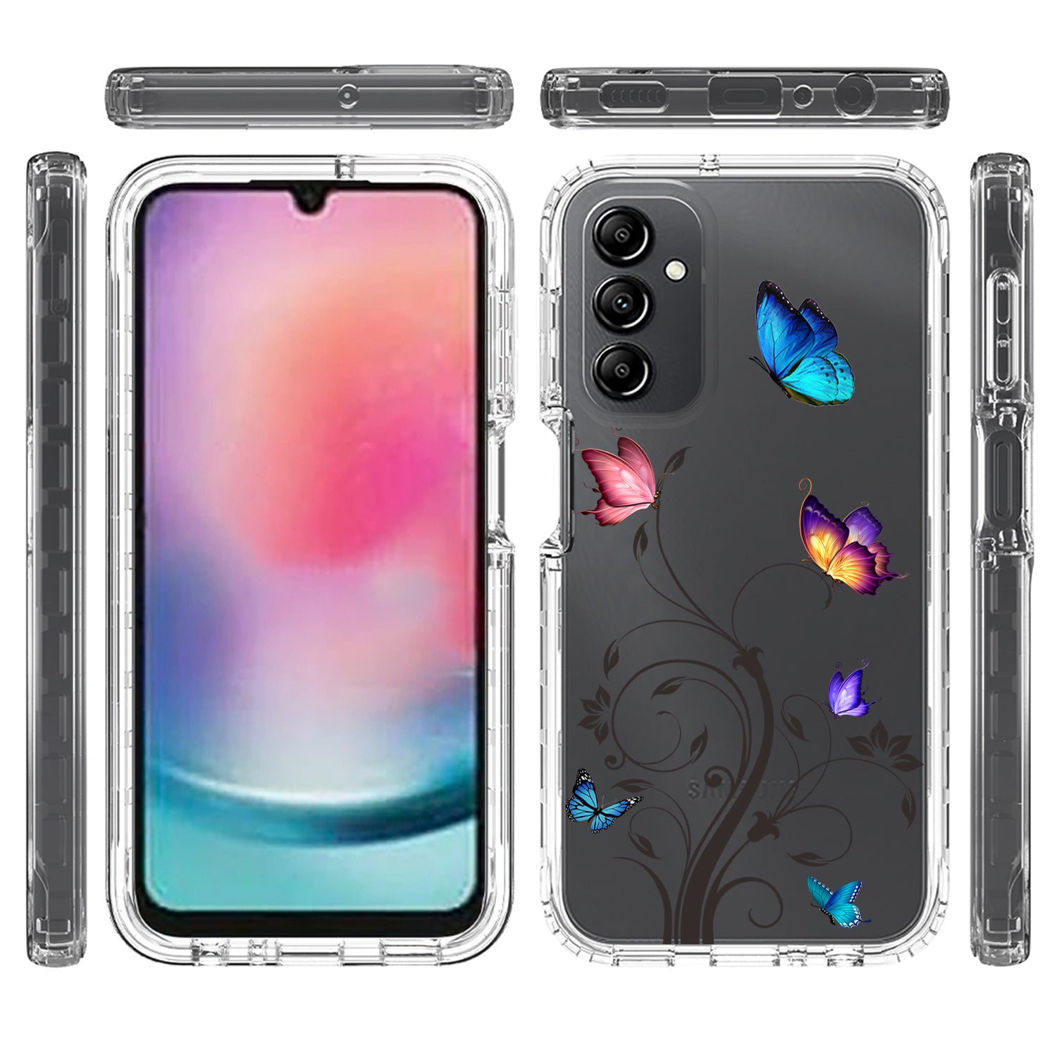 Uniqkart for Samsung Galaxy A24 4G Pattern Printing Phone Case PC Frame + TPU Transparent Phone Cover - Tree and Butterfly