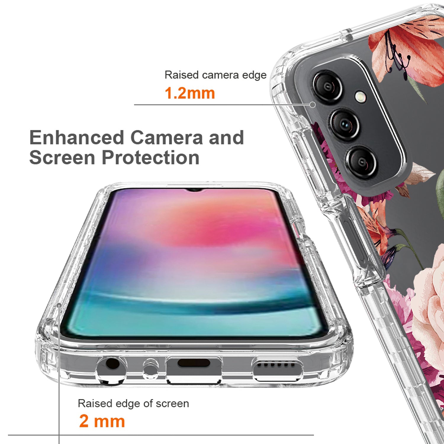 Uniqkart for Samsung Galaxy A24 4G Pattern Printing Phone Case PC Frame + TPU Transparent Phone Cover - Purple Flower