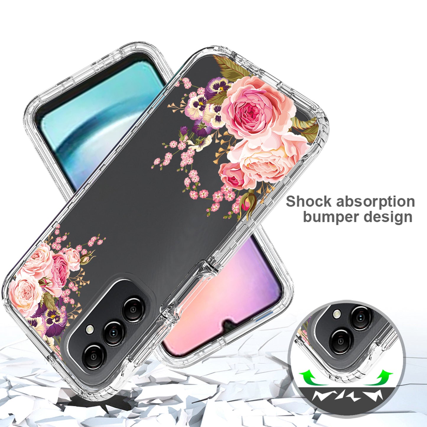 Uniqkart for Samsung Galaxy A24 4G Pattern Printing Phone Case PC Frame + TPU Transparent Phone Cover - Rose Flower