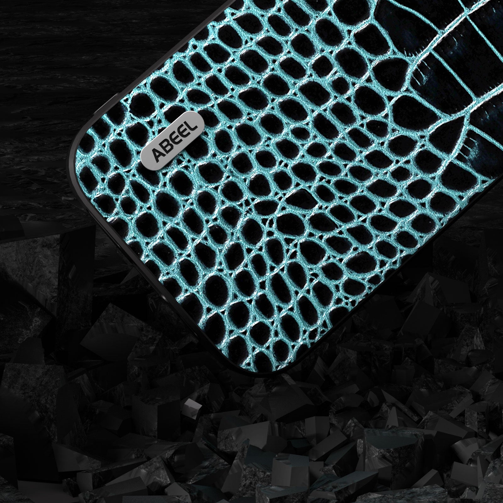 Uniqkart For 	iPhone 15 Pro Crocodile Texture Phone Case Genuine Cow Leather+PC+TPU Hybrid Cover - Blue