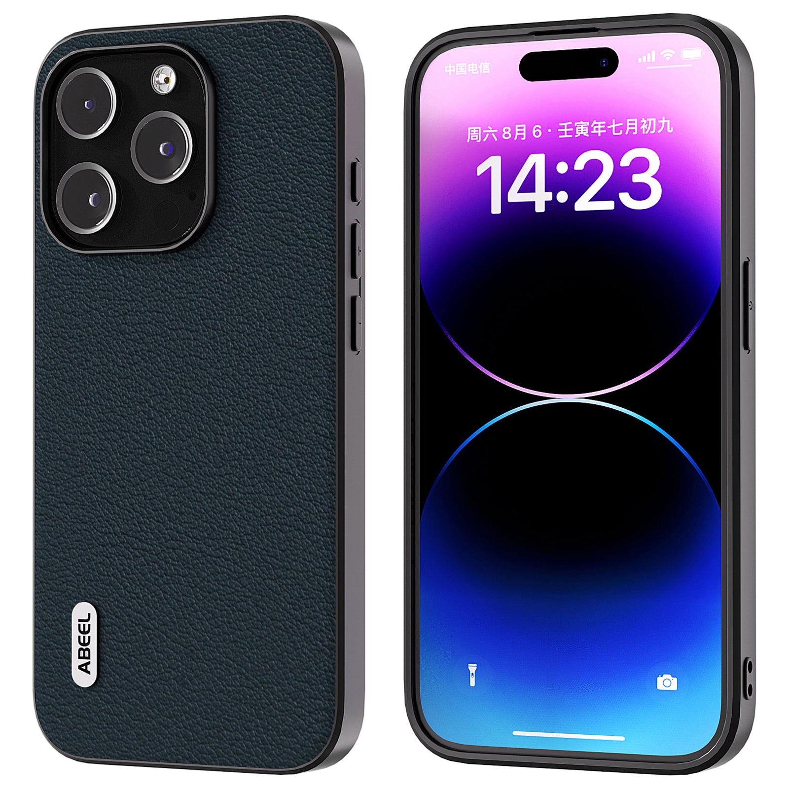Uniqkart For iPhone 15 Pro Max Shockproof Phone Case Genuine Cow Leather+PC+TPU Protective Cover - Green