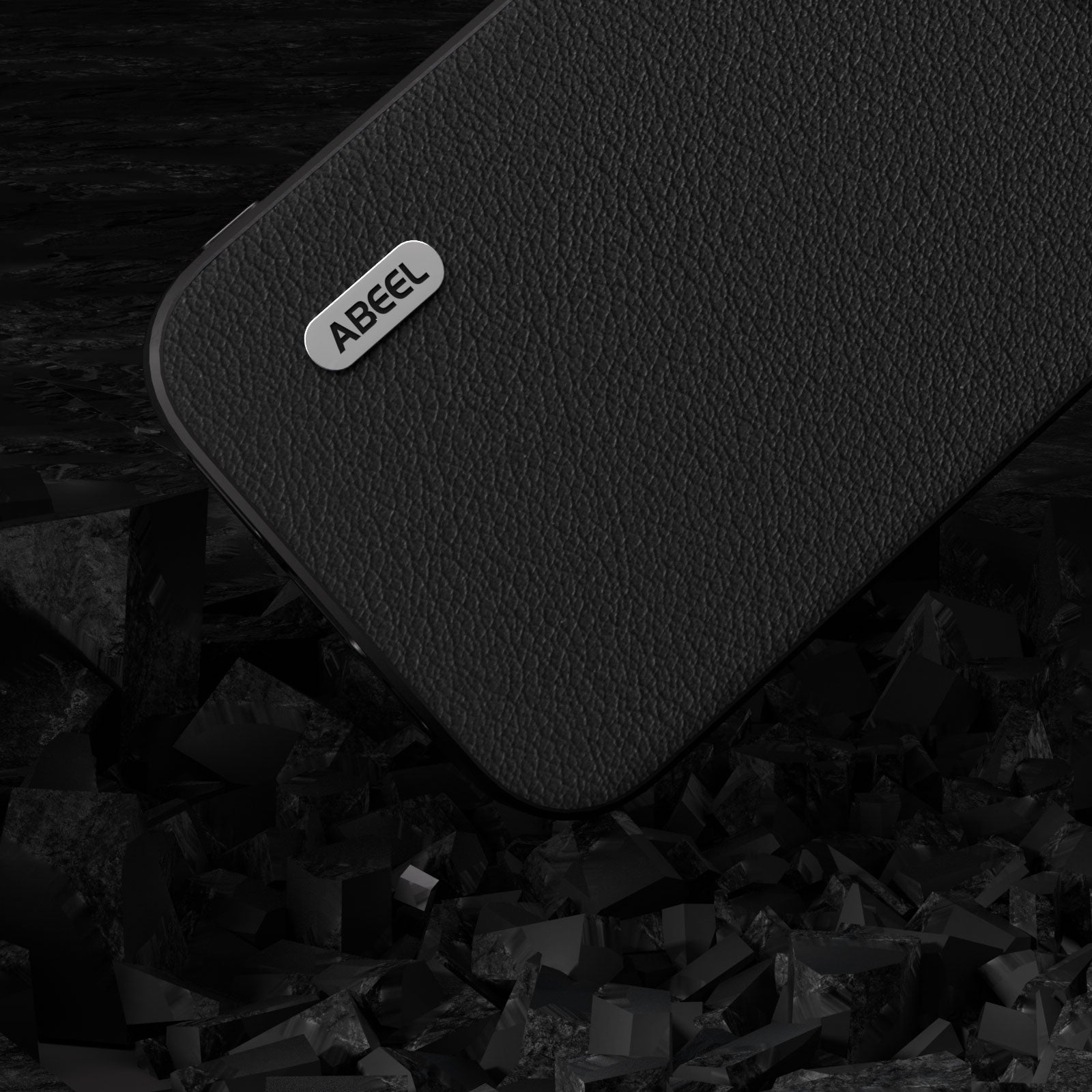 Uniqkart For iPhone 15 Pro Max Shockproof Phone Case Genuine Cow Leather+PC+TPU Protective Cover - Black