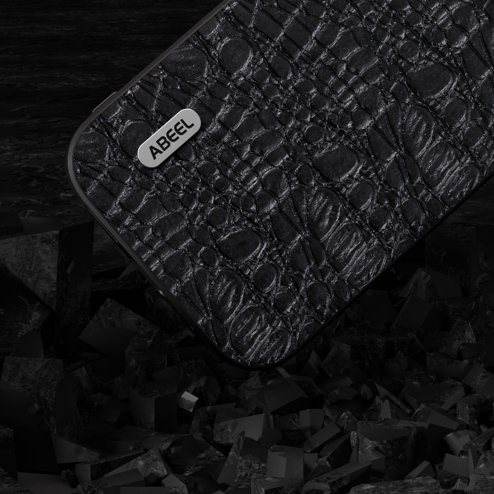 Uniqkart For iPhone 15 Pro Impact-Resistant Phone Case Genuine Cow Leather+PC+TPU Textured Cover - Black