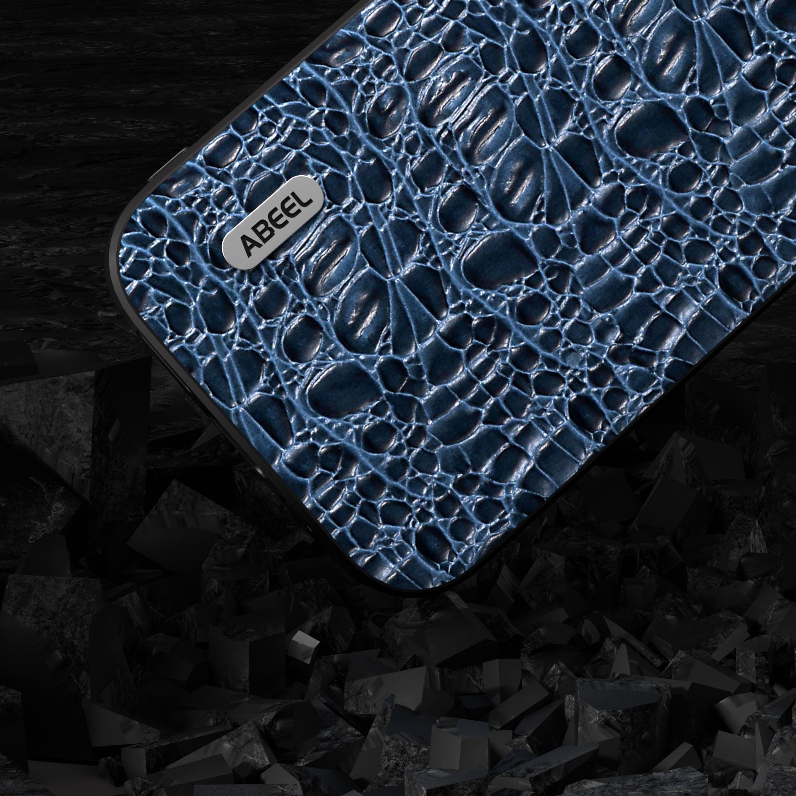 Uniqkart For iPhone 15 Pro Impact-Resistant Phone Case Genuine Cow Leather+PC+TPU Textured Cover - Blue