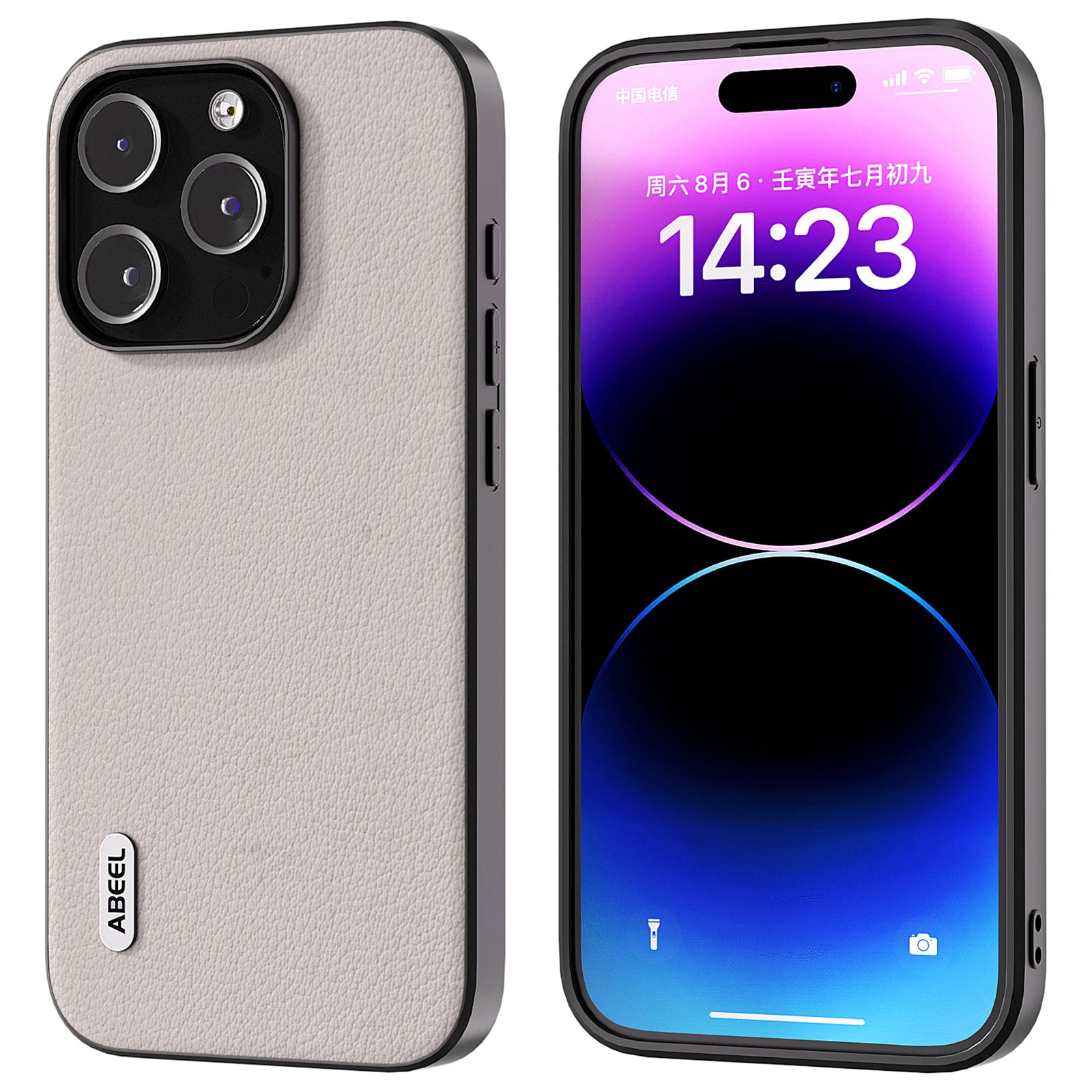Uniqkart For iPhone 15 Pro Phone Case Anti-Scratch Genuine Cow Leather+PC+TPU Cover - Grey