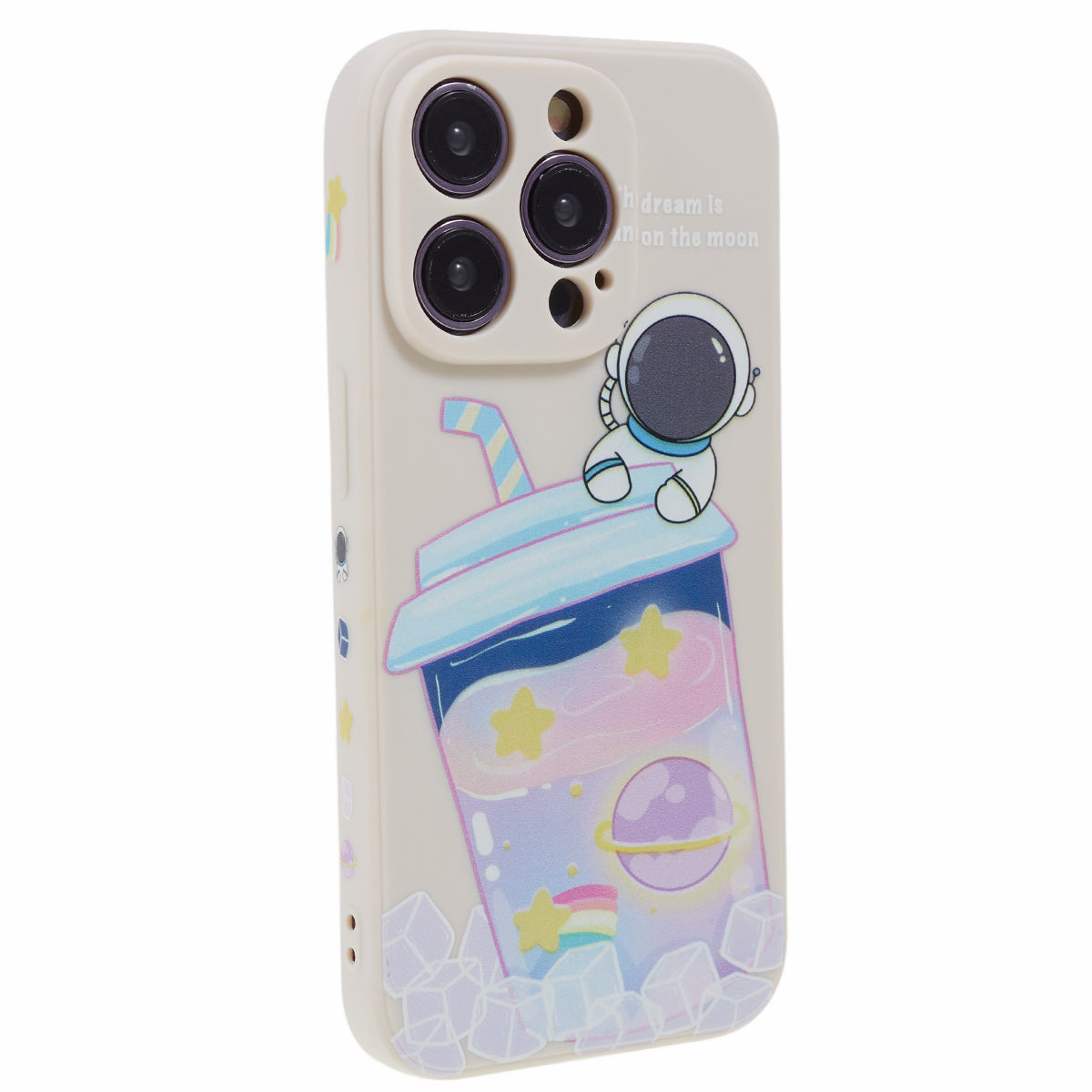 Uniqkart for iPhone 14 Pro Cartoon Astronaut Pattern Printing Phone Case Soft TPU Shockproof Cover - White