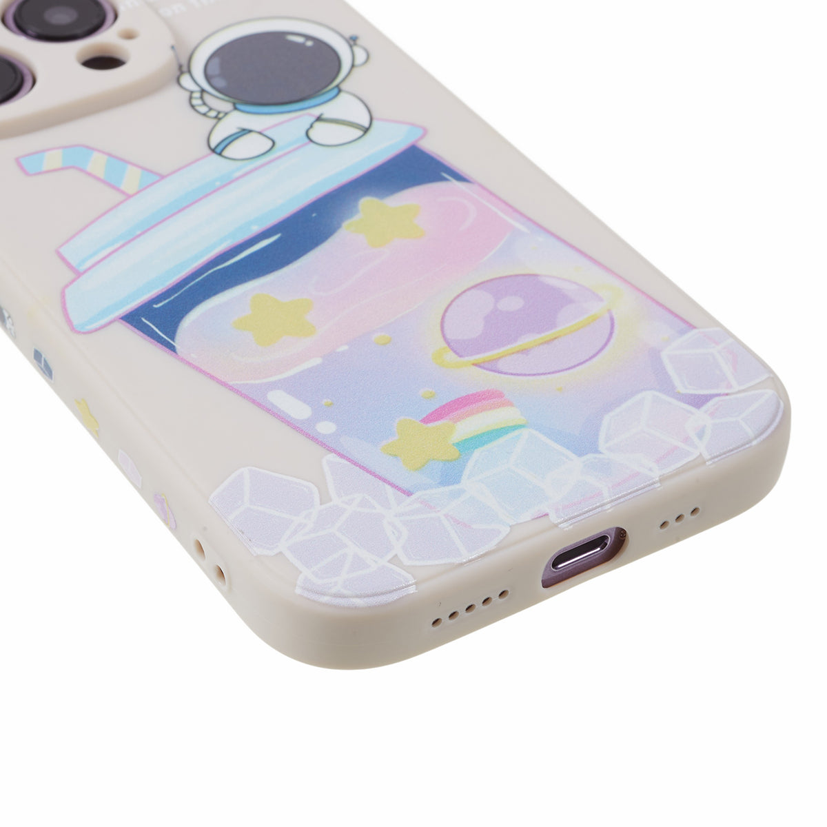 Uniqkart for iPhone 14 Pro Cartoon Astronaut Pattern Printing Phone Case Soft TPU Shockproof Cover - White