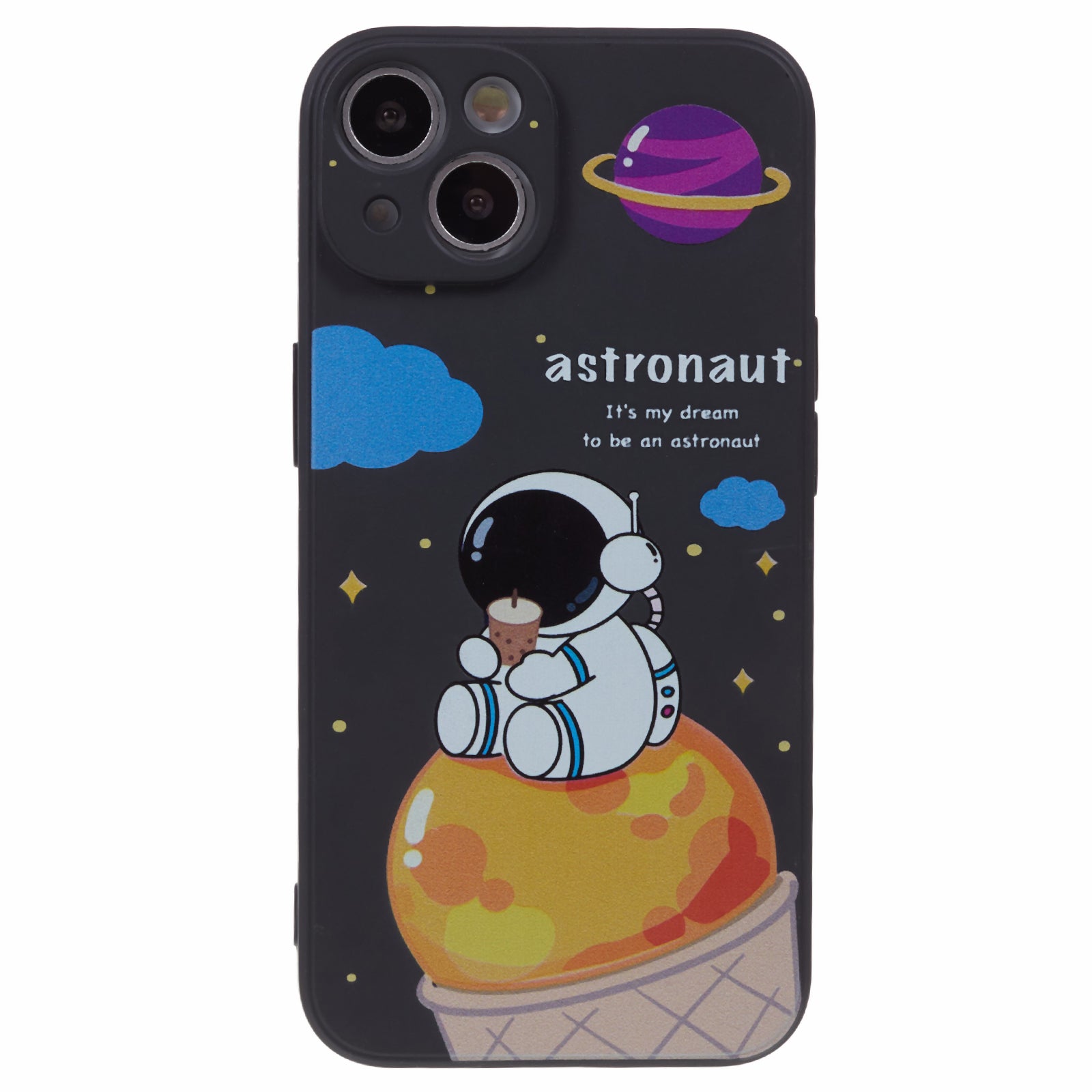 Uniqkart for iPhone 14 Plus Cartoon Astronaut Pattern Printing Soft TPU Cover Fall Proof Phone Case - Black