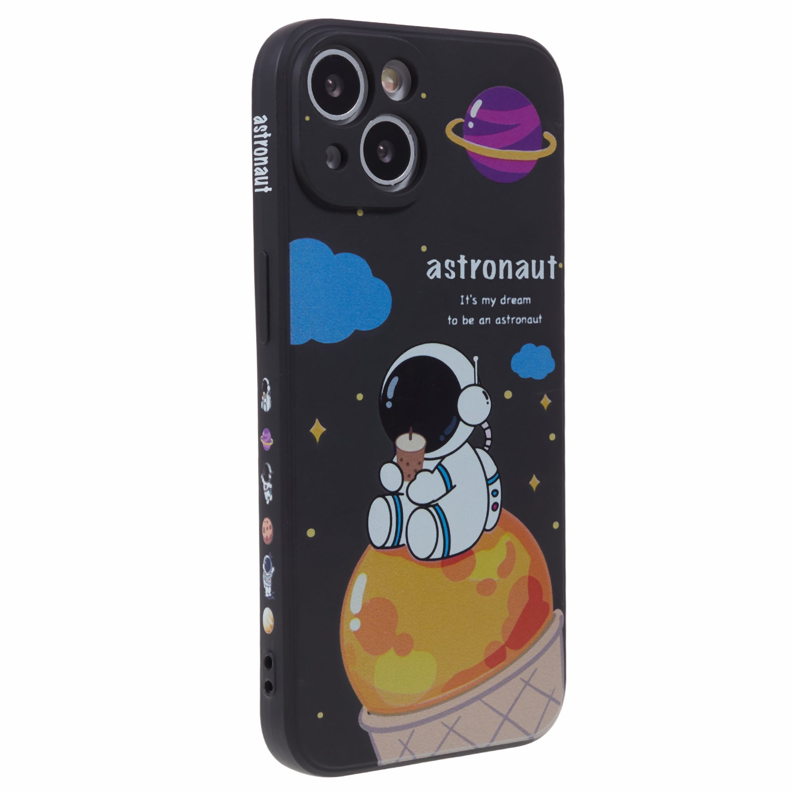 Uniqkart for iPhone 14 Plus Cartoon Astronaut Pattern Printing Soft TPU Cover Fall Proof Phone Case - Black