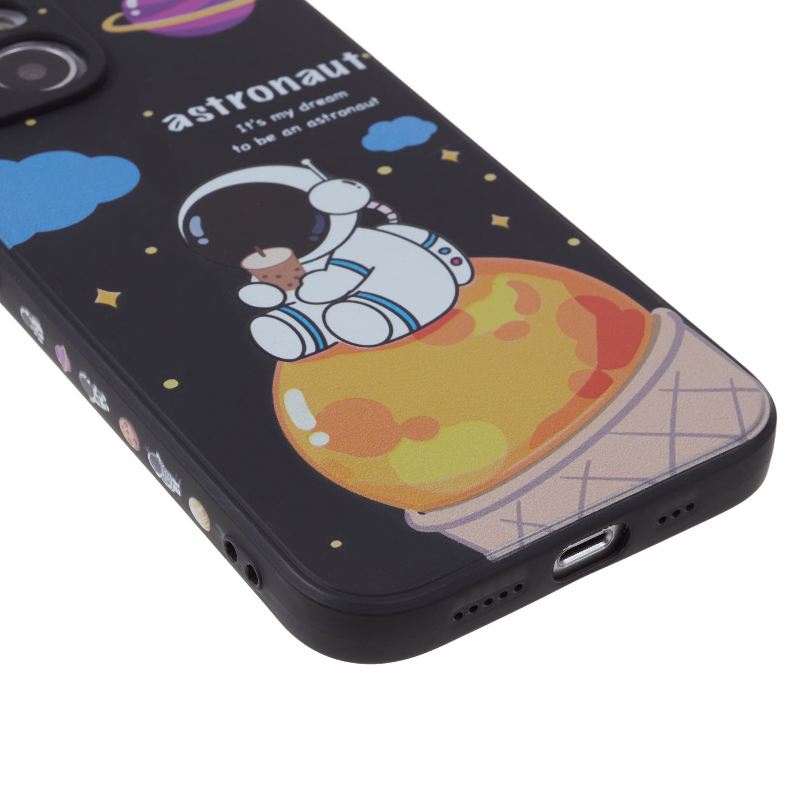 Uniqkart for iPhone 14 Plus Cartoon Astronaut Pattern Printing Soft TPU Cover Fall Proof Phone Case - Black