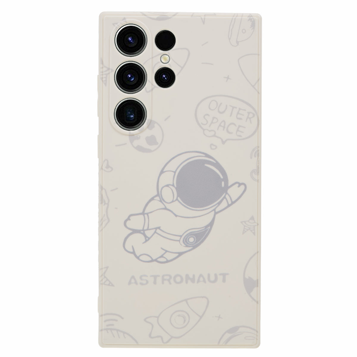Uniqkart for Samsung Galaxy S23 Ultra Protective Phone Case Precise Cutout Space Astronaut Pattern TPU Cover - White