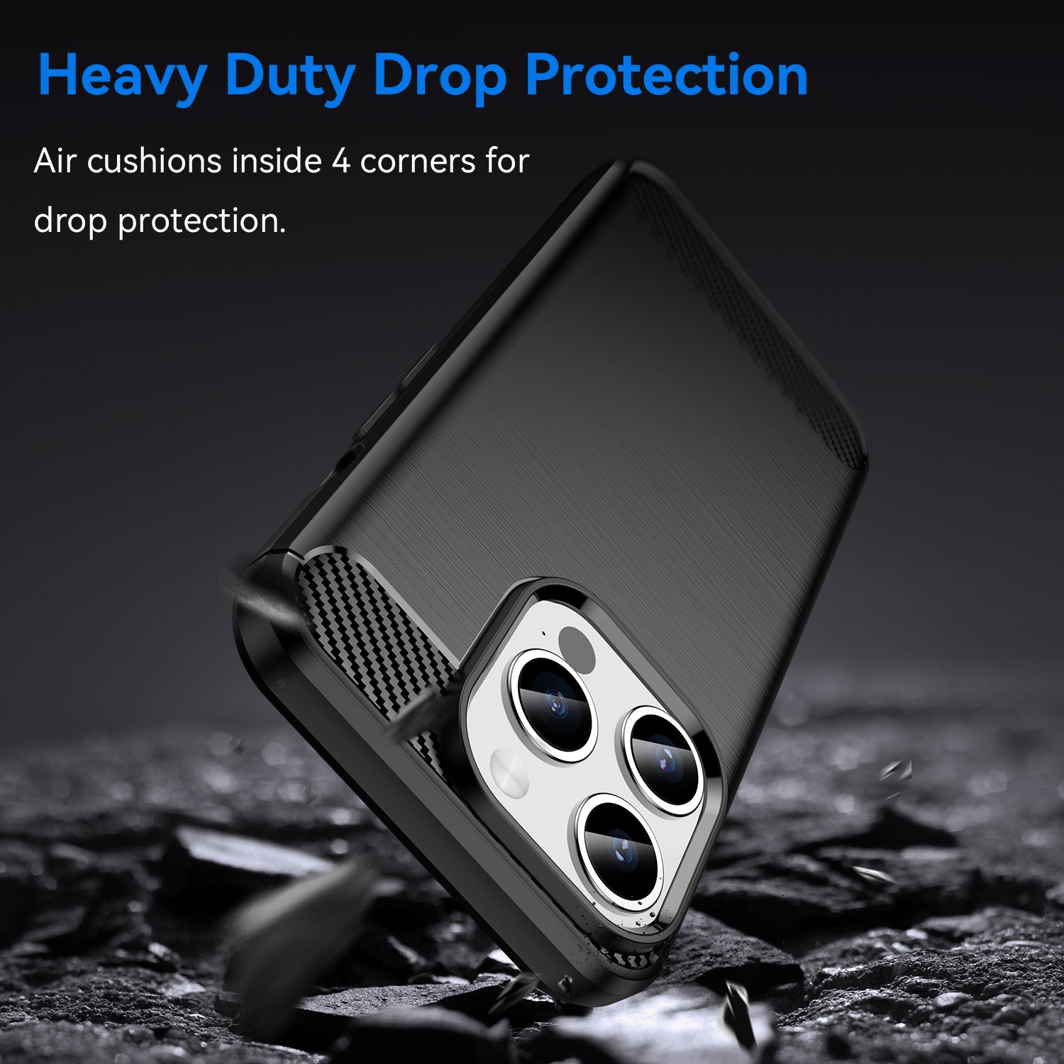 Brushed Phone Case for iPhone 15 Pro , Carbon Fiber Texture Soft TPU Phone Cover - Black