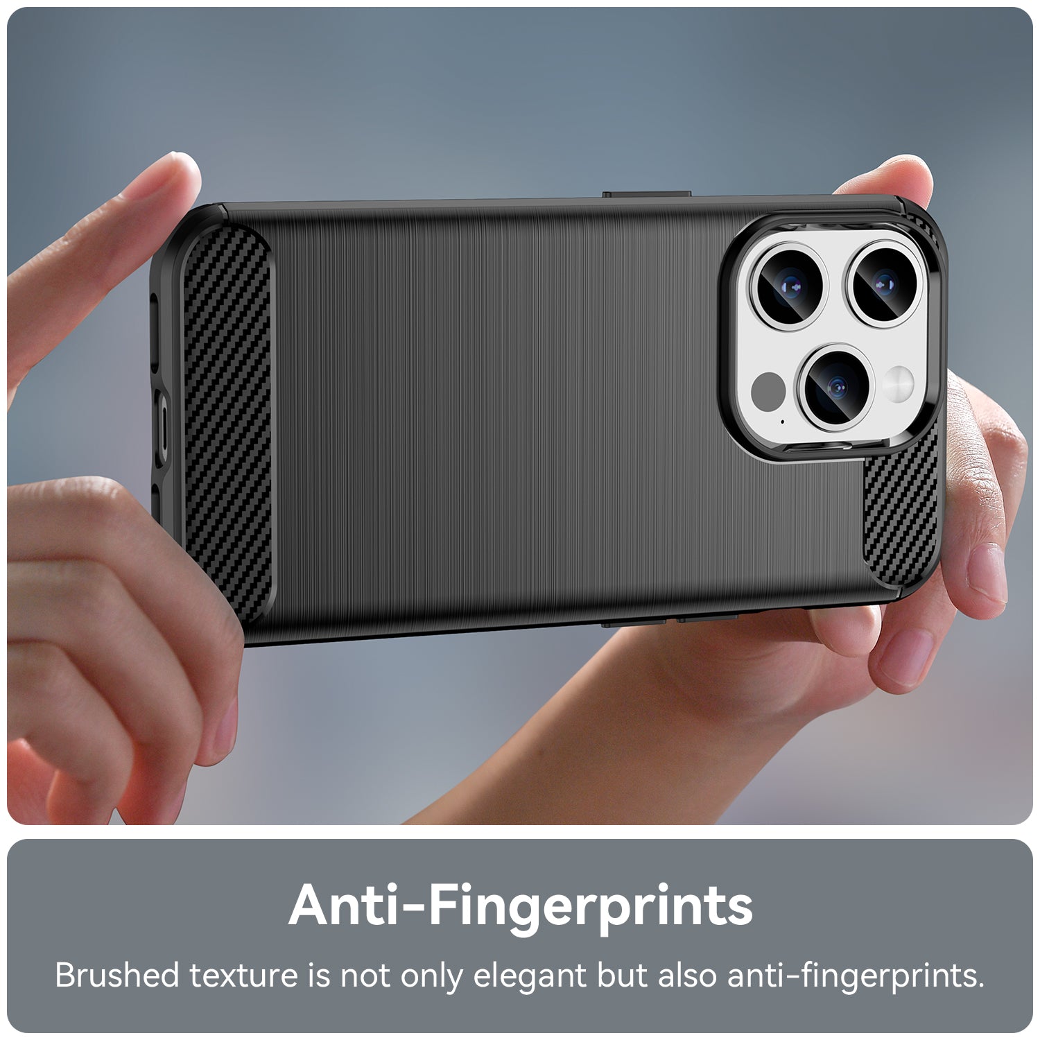 Brushed Phone Case for iPhone 15 Pro , Carbon Fiber Texture Soft TPU Phone Cover - Black