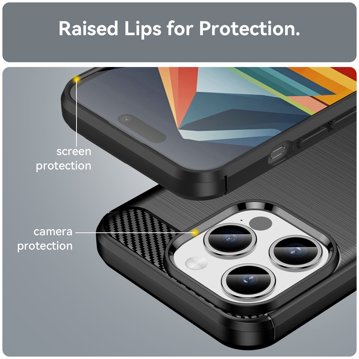 Brushed Phone Case for iPhone 15 Pro , Carbon Fiber Texture Soft TPU Phone Cover - Black