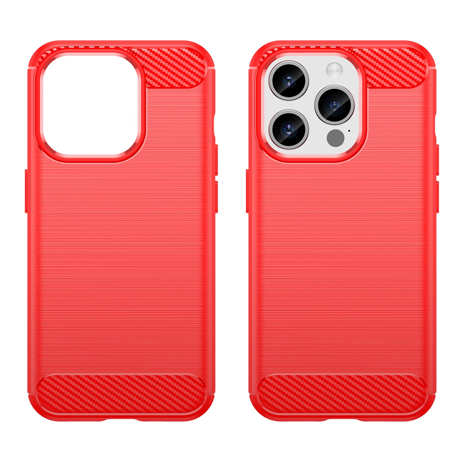 Brushed Phone Case for iPhone 15 Pro , Carbon Fiber Texture Soft TPU Phone Cover - Red