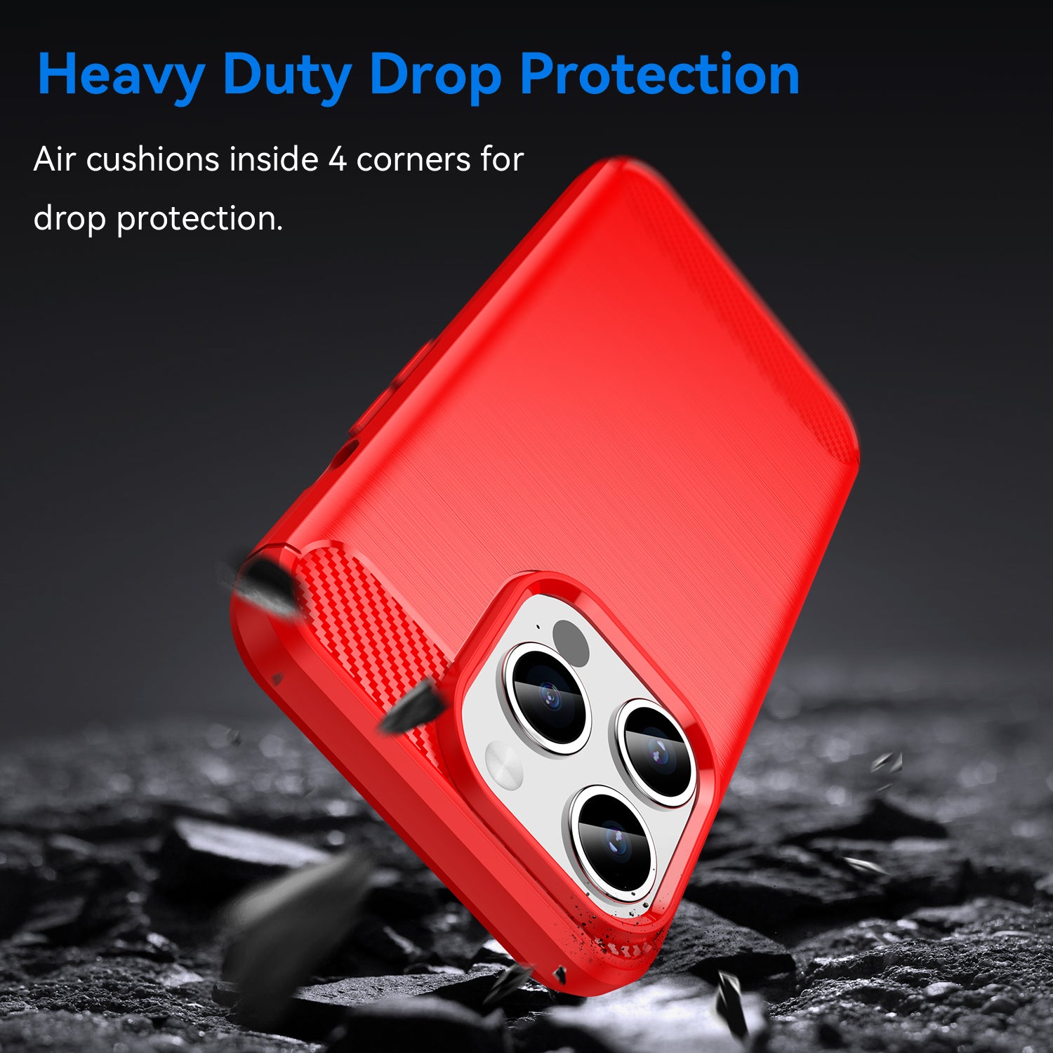 Brushed Phone Case for iPhone 15 Pro , Carbon Fiber Texture Soft TPU Phone Cover - Red