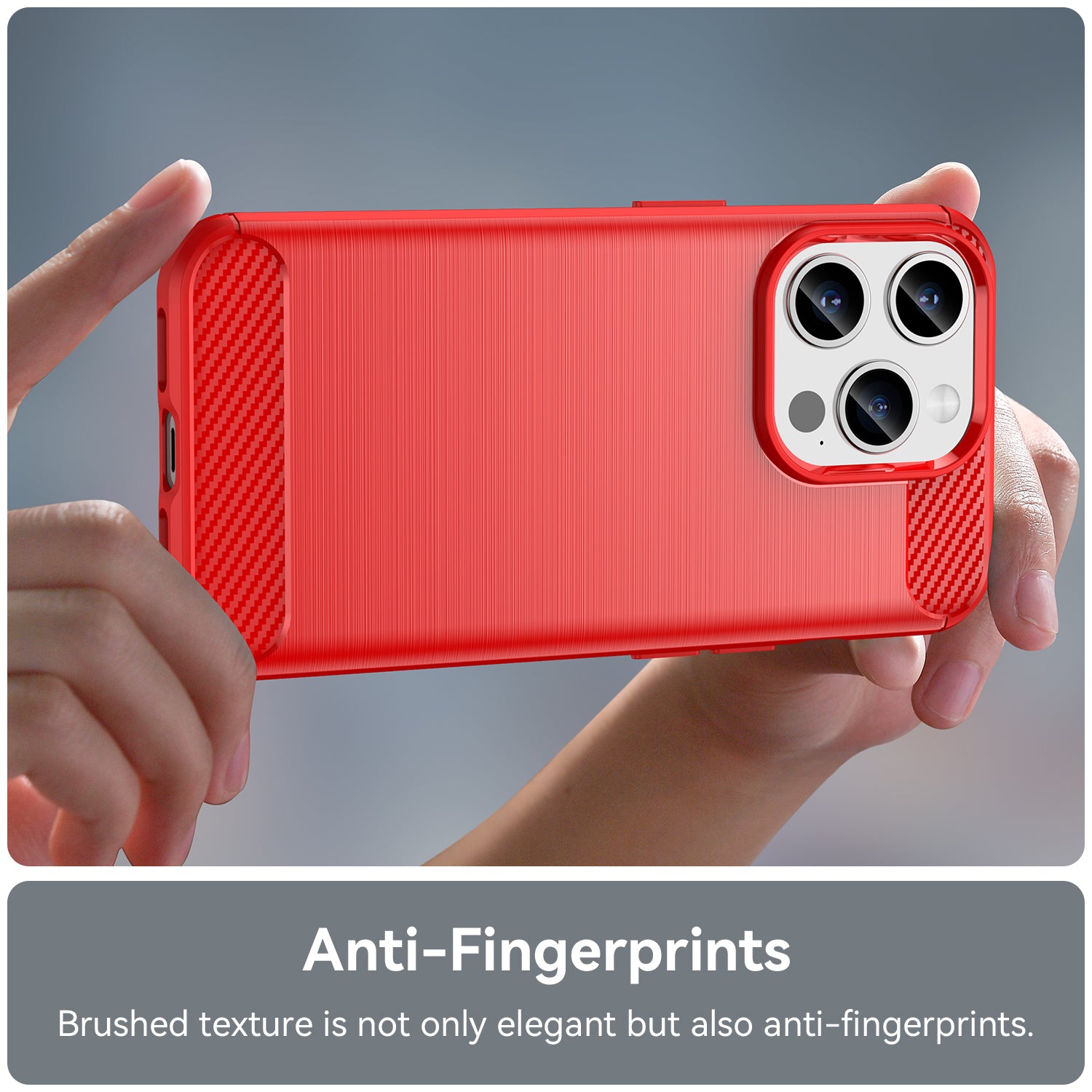 Brushed Phone Case for iPhone 15 Pro , Carbon Fiber Texture Soft TPU Phone Cover - Red