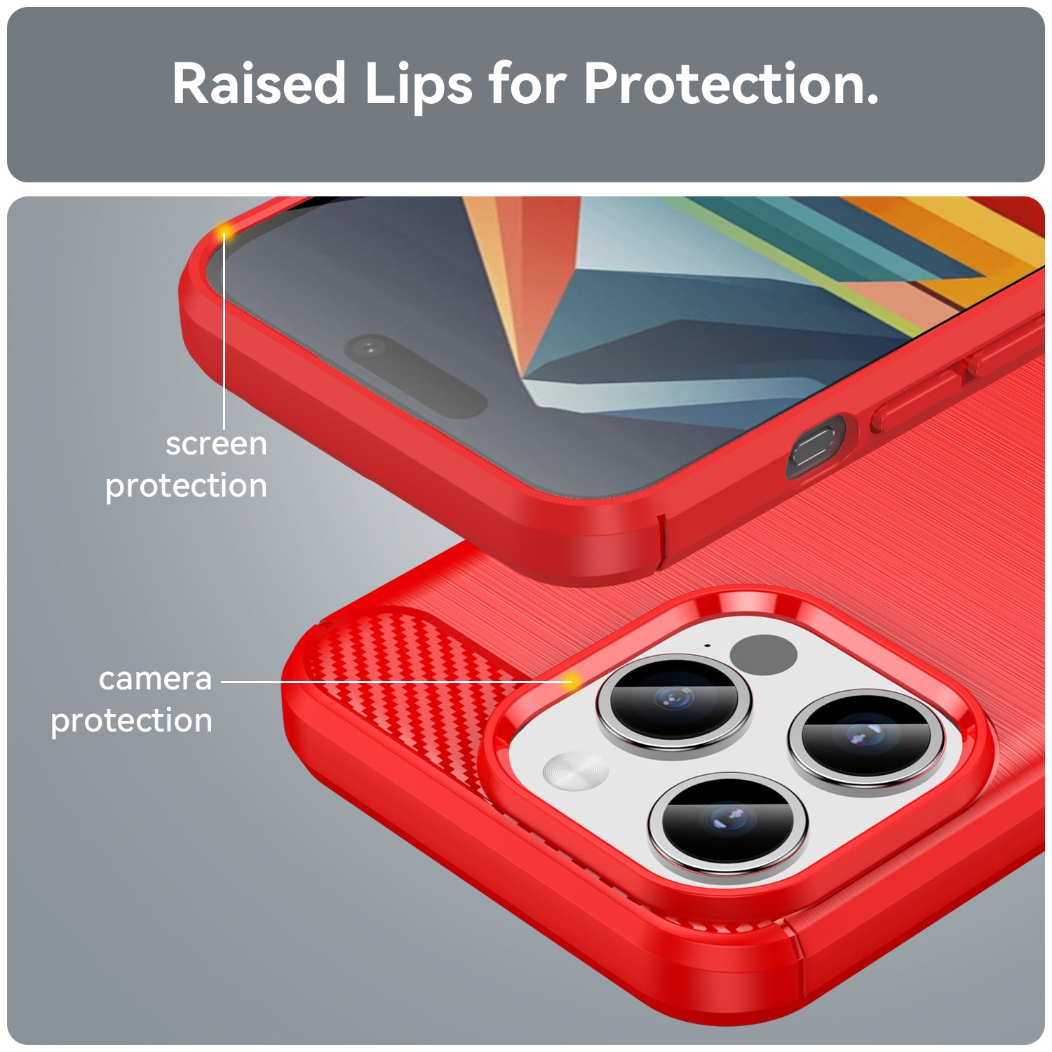 Brushed Phone Case for iPhone 15 Pro , Carbon Fiber Texture Soft TPU Phone Cover - Red