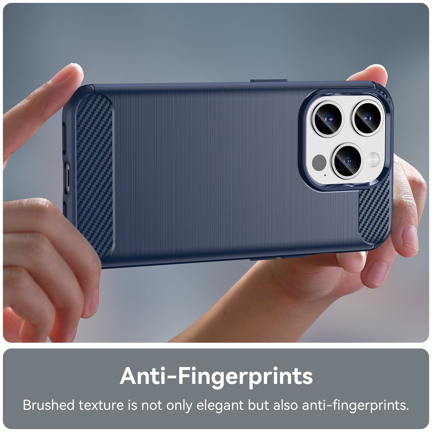 Brushed Phone Case for iPhone 15 Pro , Carbon Fiber Texture Soft TPU Phone Cover - Blue