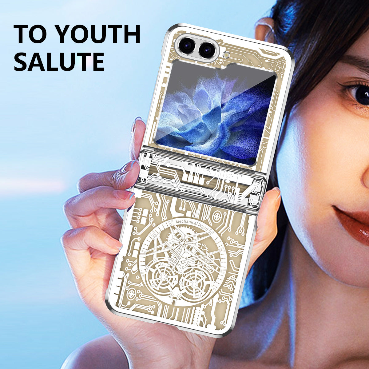 Mechanical Legend Series Hard PC Case for Samsung Galaxy Z Flip5 5G Protective Phone Case Electroplating Cover - Silver