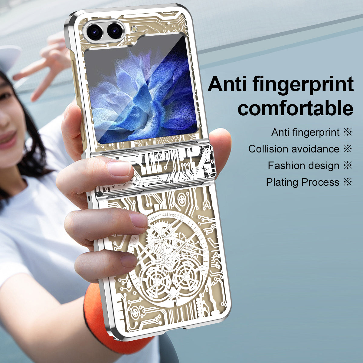 Mechanical Legend Series Hard PC Case for Samsung Galaxy Z Flip5 5G Protective Phone Case Electroplating Cover - Silver
