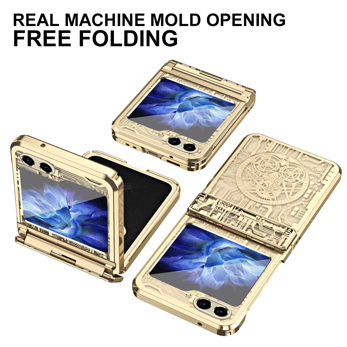 Mechanical Legend Series Hard PC Case for Samsung Galaxy Z Flip5 5G Protective Phone Case Electroplating Cover - Champagne Gold