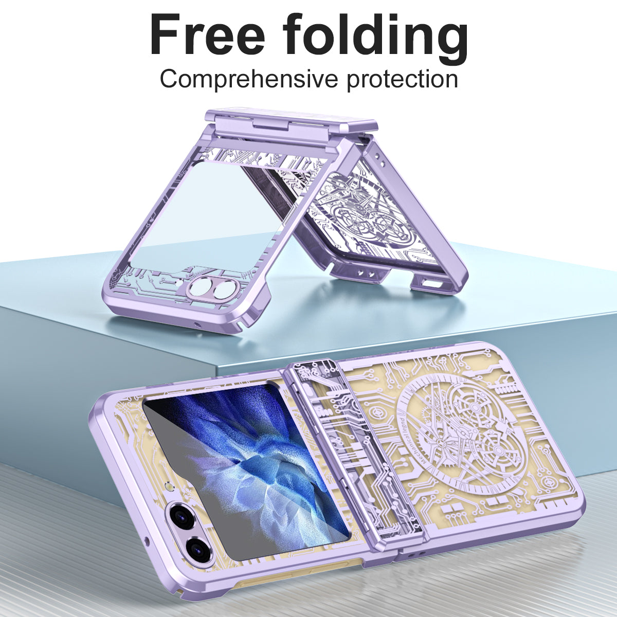Mechanical Legend Series Hard PC Case for Samsung Galaxy Z Flip5 5G Protective Phone Case Electroplating Cover - Purple