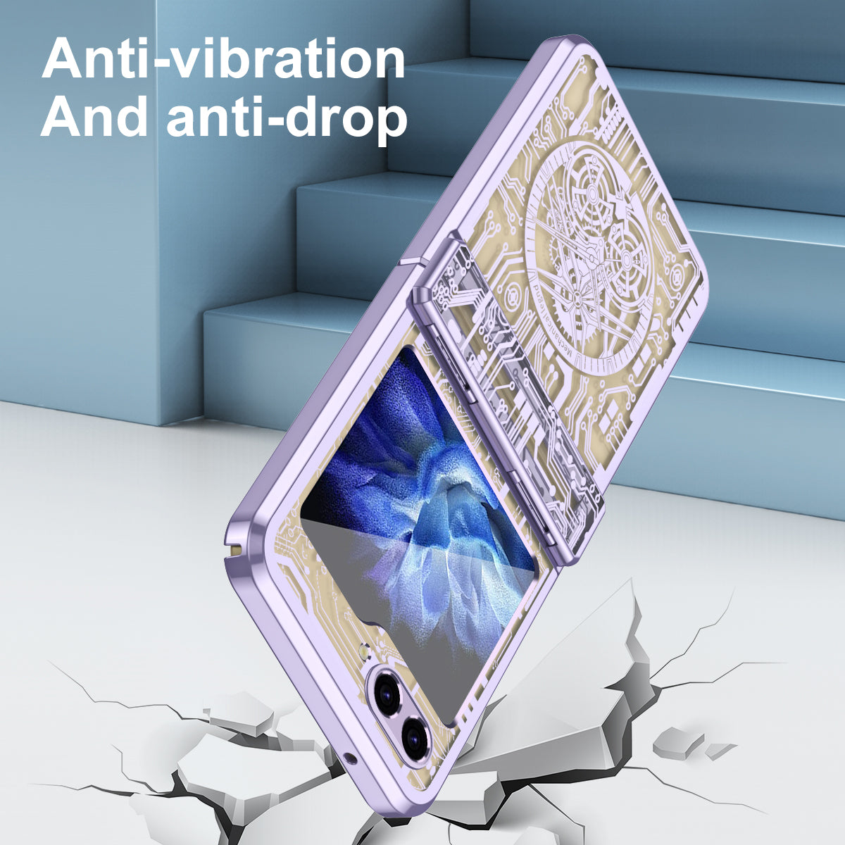 Mechanical Legend Series Hard PC Case for Samsung Galaxy Z Flip5 5G Protective Phone Case Electroplating Cover - Purple