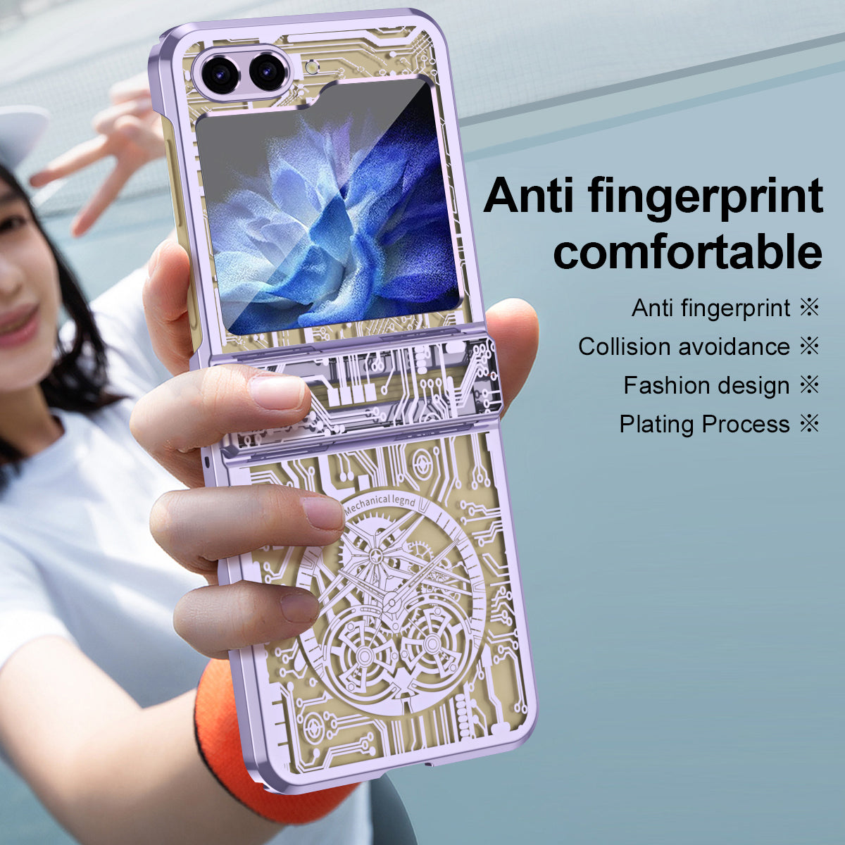Mechanical Legend Series Hard PC Case for Samsung Galaxy Z Flip5 5G Protective Phone Case Electroplating Cover - Purple