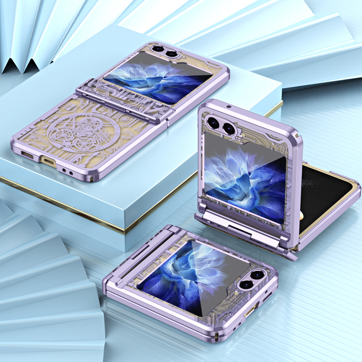 Mechanical Legend Series Hard PC Case for Samsung Galaxy Z Flip5 5G Protective Phone Case Electroplating Cover - Purple