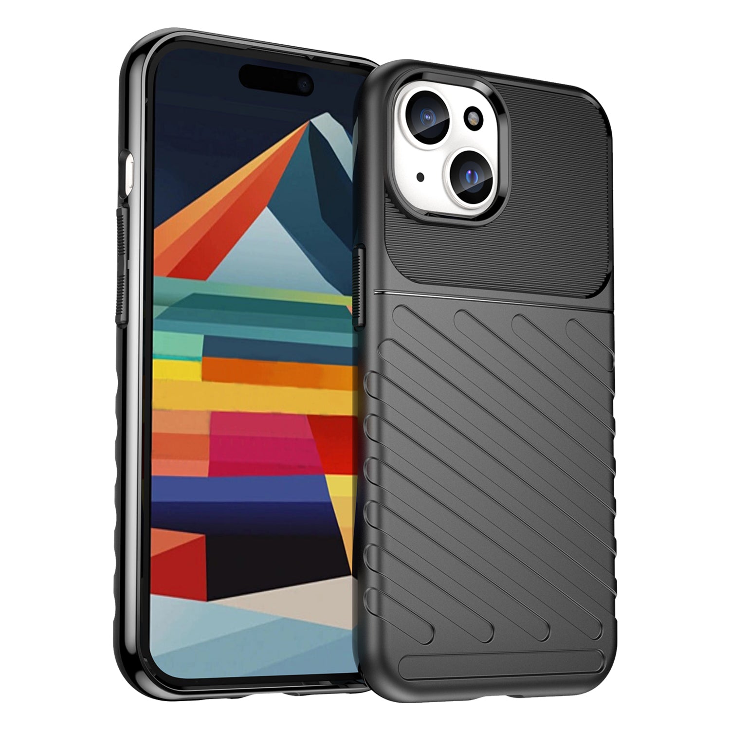 Thunder Series TPU Phone Case for iPhone 15 , Thicken Twill Texture Anti-drop Cover - Black