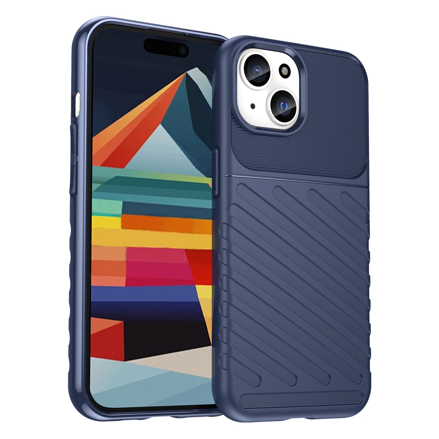 Thunder Series TPU Phone Case for iPhone 15 , Thicken Twill Texture Anti-drop Cover - Blue
