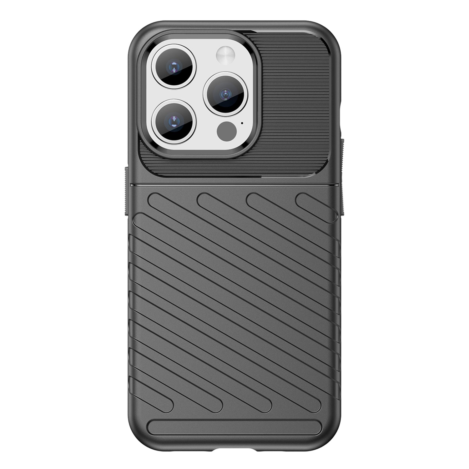Thunder Series For iPhone 15 Pro Thicken TPU Phone Case Twill Texture Anti-drop Cover - Black
