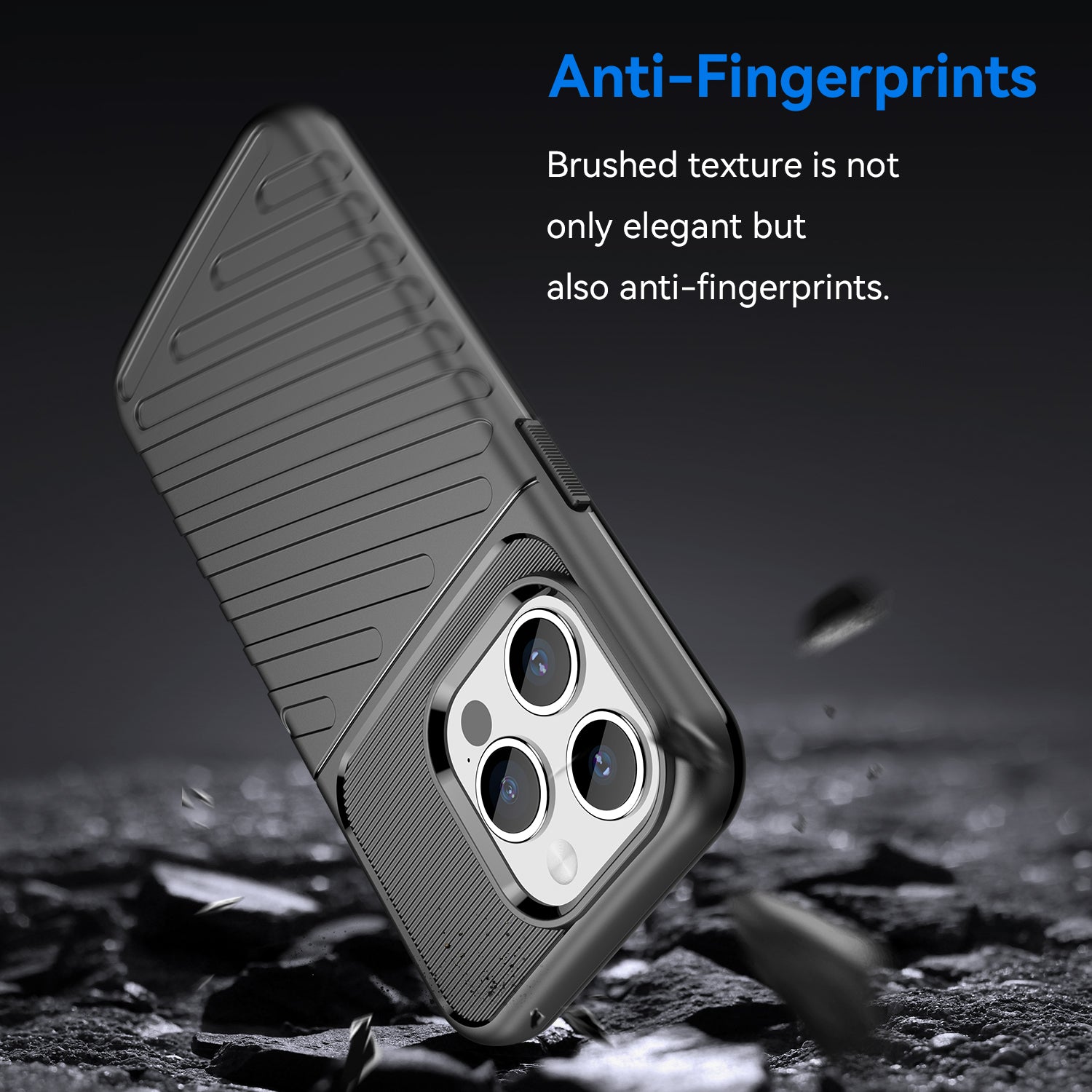 Thunder Series For iPhone 15 Pro Thicken TPU Phone Case Twill Texture Anti-drop Cover - Black