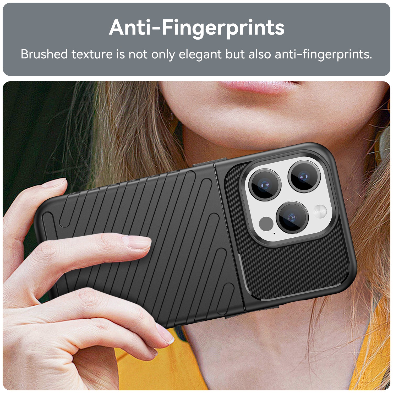 Thunder Series For iPhone 15 Pro Thicken TPU Phone Case Twill Texture Anti-drop Cover - Black
