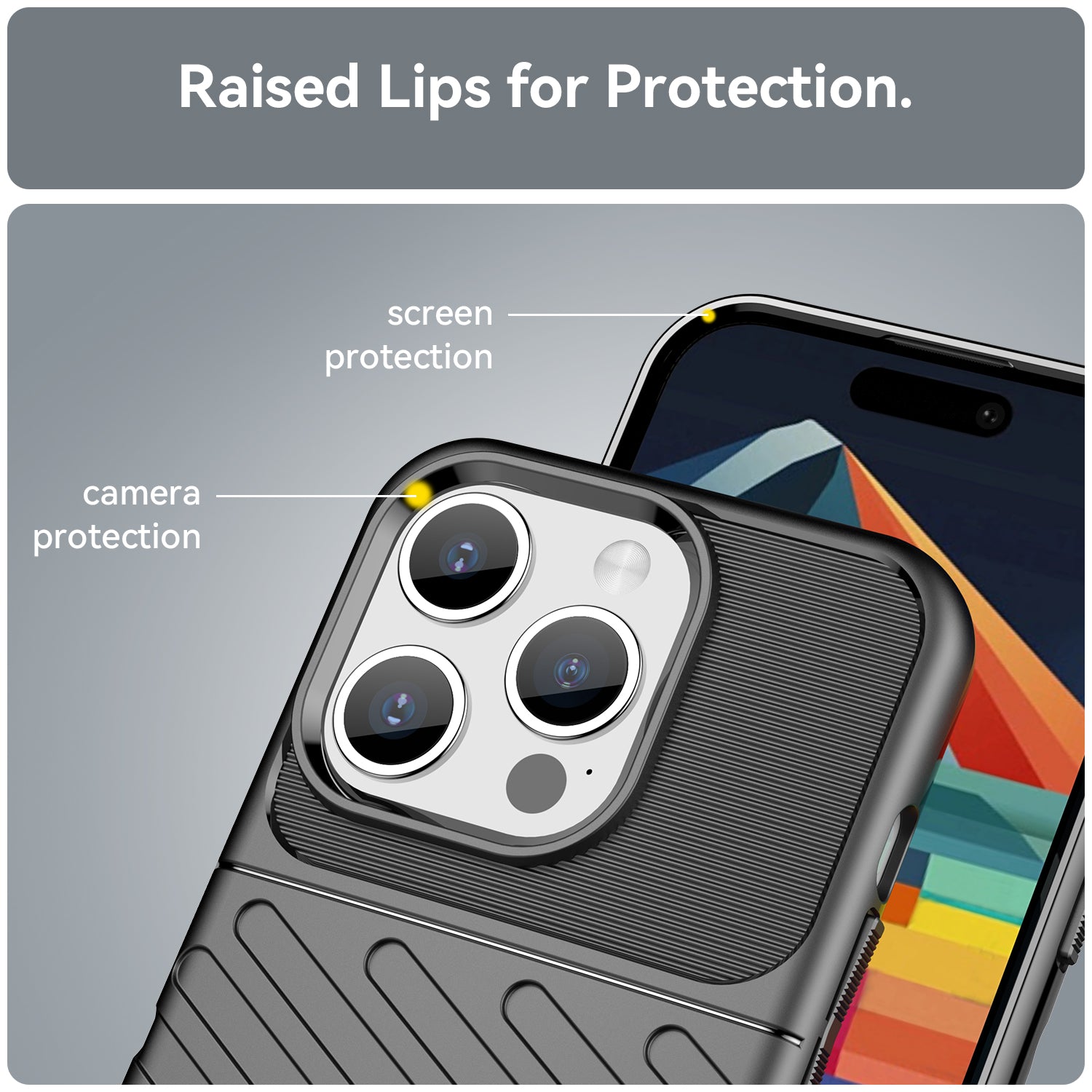 Thunder Series For iPhone 15 Pro Thicken TPU Phone Case Twill Texture Anti-drop Cover - Black
