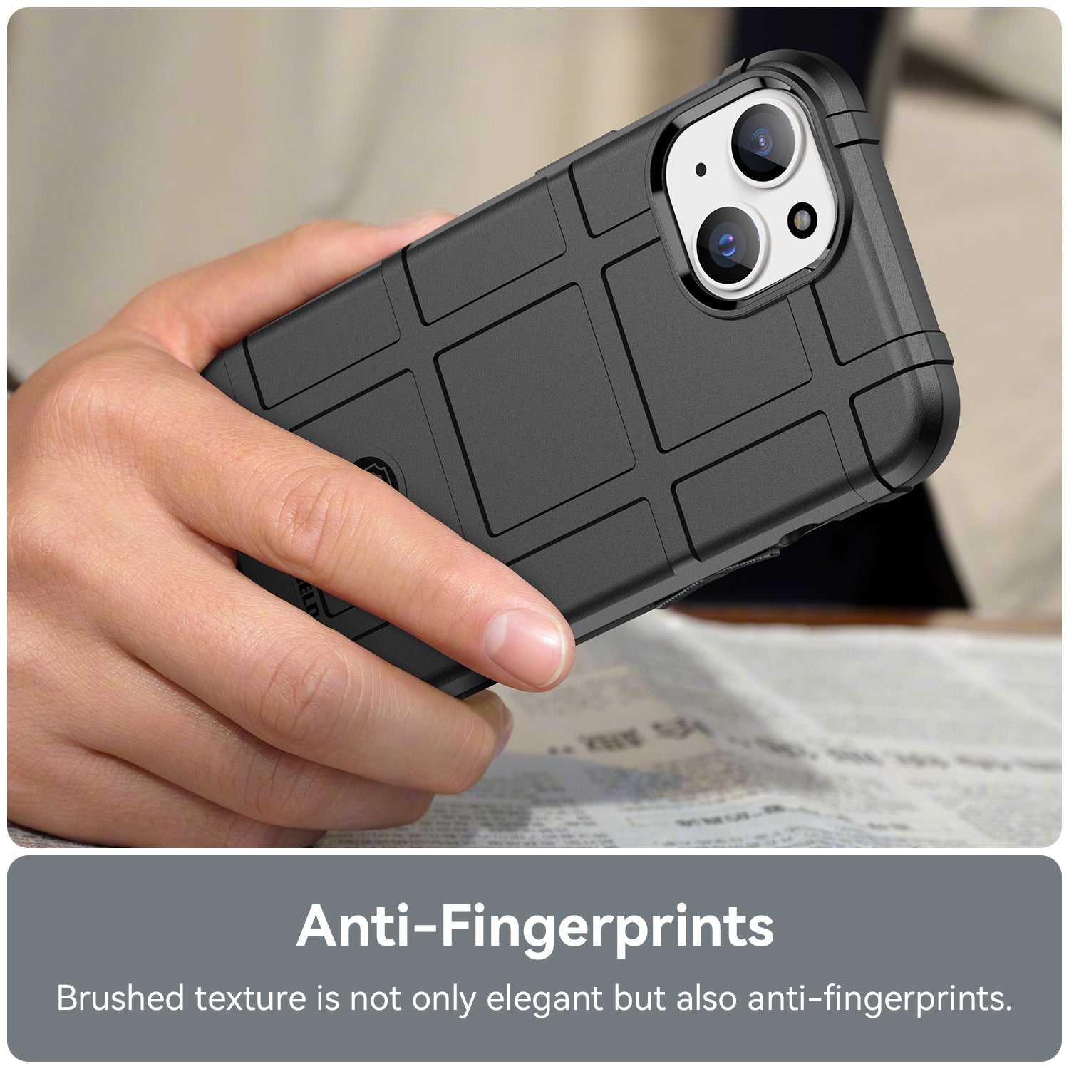 Uniqkart for iPhone 15 Soft TPU Phone Case Square Grid Texture Shockproof Phone Cover - Black