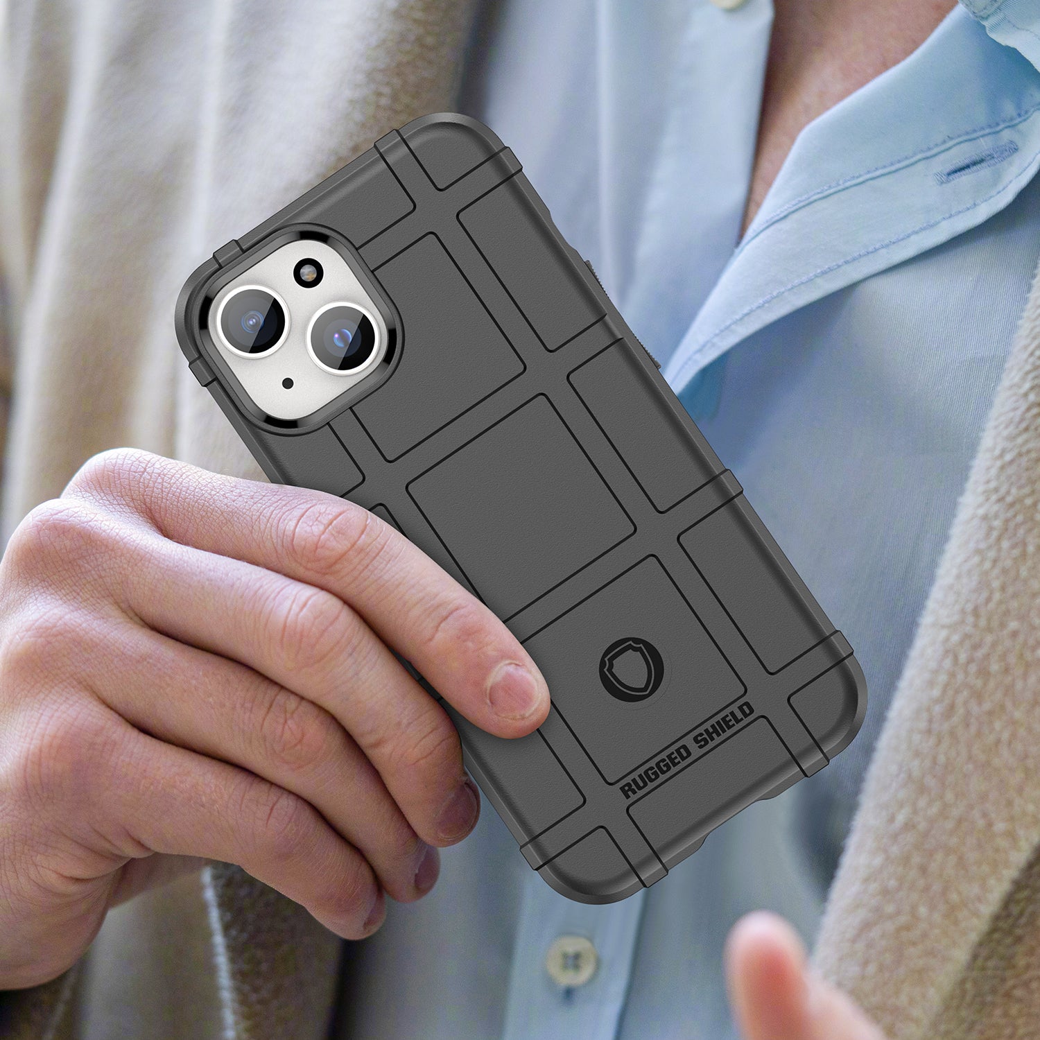 Uniqkart for iPhone 15 Soft TPU Phone Case Square Grid Texture Shockproof Phone Cover - Black