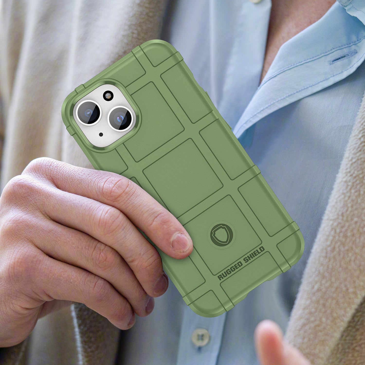 Uniqkart for iPhone 15 Soft TPU Phone Case Square Grid Texture Shockproof Phone Cover - Green